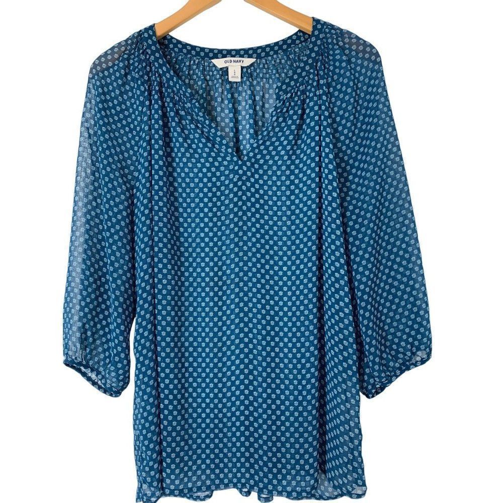 Women’s Old Navy Sheer Peasant Tunic Top Blue Size Large 5442